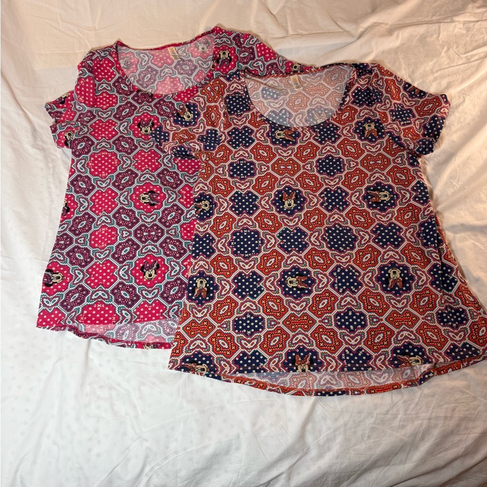 Set of 2 LuLaRoe Short Sleeve Minnie Mouse Tops - Pink and Orange Patterns